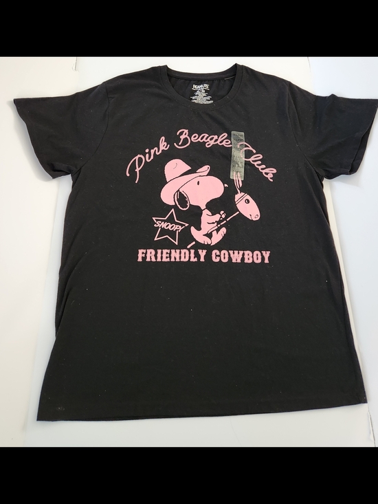 Peanuts Tops - Snoopy "Pink Beagle Club" Black Graphic Tee - Friendly Cowboy Size XL